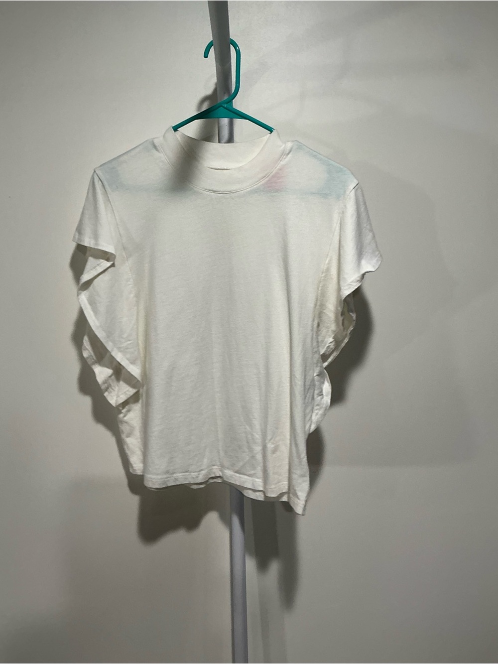 Madewell Cream Mock Neck Flutter Sleeve Tee